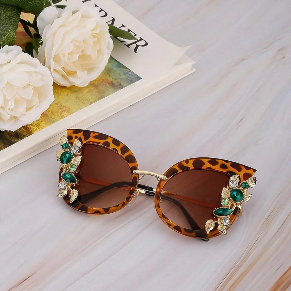 Blue cat eye butterfly rhinestone bling embellished sunglasses. - Picture 9 of 15